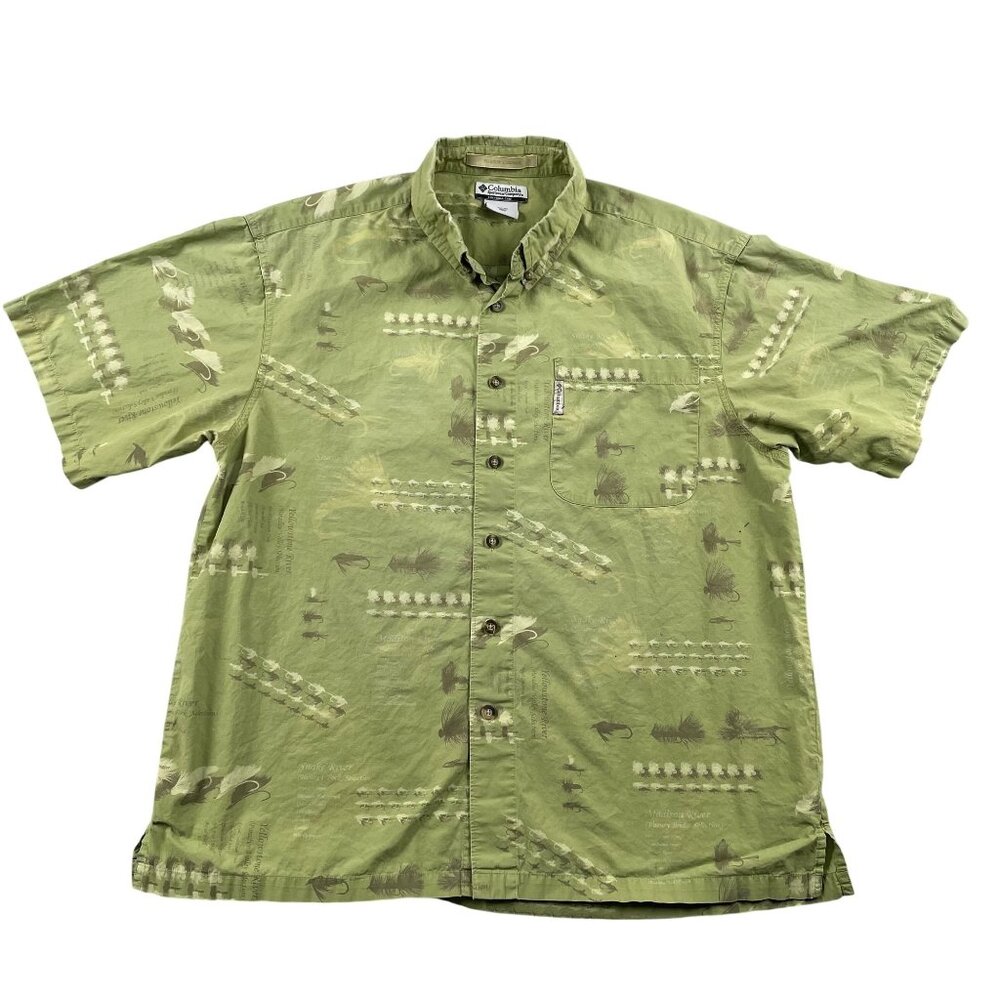 Columbia RIver Lodge Button Down Shirt Mens Large Fishing Snake Yellowstone